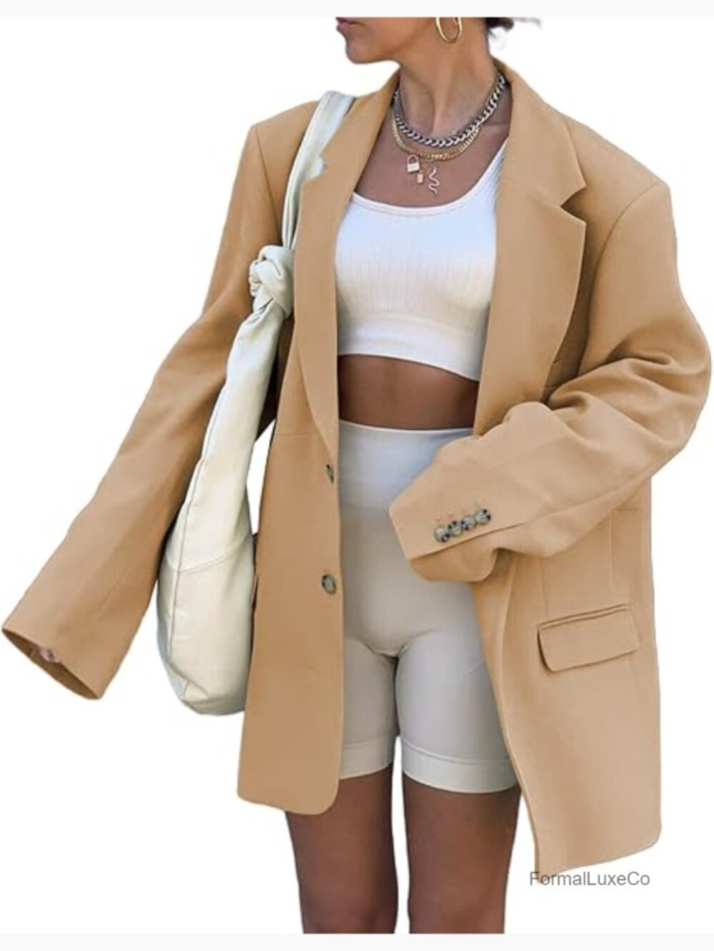 Women Oversized Long Sleeve Blazer Open Front Notch Lapel Work Office Jacket